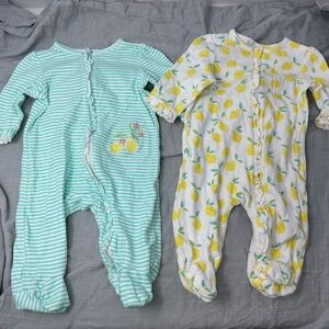 Little Me 3 month 2 piece one piece sleepers zip feet blue yellow lemons cotton